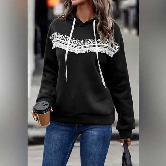 Contrast Fringe Hoodie - Picture 1 of 4